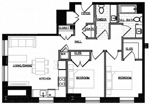 floor plan of the upper level of a house with bedrooms and bathrooms